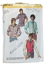 Vintage 70s Simplicity 5047 Sewing Pattern Size 40 Mens Vest & Shirts Retro CUT picture