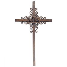 Praying Cowboy with Horse Wall Cross Metal Layered Scrolls Rustic Copper 15.5 in picture