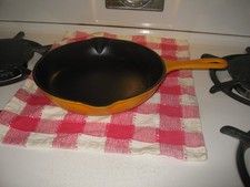Vintage Original Cousances (Pre-Le Creuset) #23 Gold Enamel Cast Iron Skillet picture