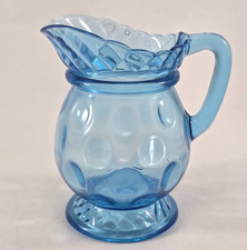 Coin Dot Pattern Blue Glass Small Creamer Pitcher 4 3/4 inches picture