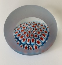 Millefiori Murano Italy Art Glass Floral Blue/Red/White Paperweight picture