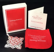 REED BARTON 1993 STERLING SILVER CHRISTMAS CROSS ORNAMENT 16g BOX COA picture