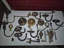 Antique Brass Gas Lamp Parts lot VALVES NOZZLES SCONCES ARMS picture