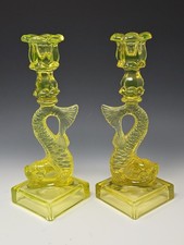 Vintage Imperial Glass for MMA Vaseline Dolphin Candlestick Holders UG picture
