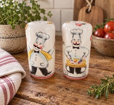 VTG Tabletop Retro Pizza Chef Shakers Ceramic Set Retro Kitchen Decor picture