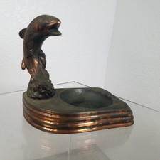Vintage Art Deco Copper Bronze Ashtray Featuring Jumping Salmon / Trout picture