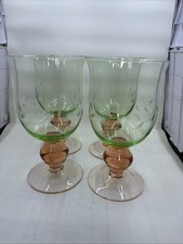 Pfaltzgraff Napoli Watermelon Pink Stem Iced Tea 4 Goblets Glasses Etched Vines picture