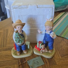 1985 Denim Days #1523 “Christmas Surprise” Home Interiors Figurine Set picture