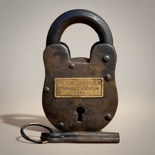 Folsom Prison 1880 Cast Iron Lock with Brass Tag & Keys picture