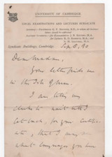 George Forrest Browne 1890  ALS   University of Cambridge letterhead picture