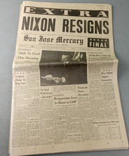August 9, 1974 SAN JOSE MERCURY Full Newspaper EXTRA NIXON RESIGNS Watergate picture