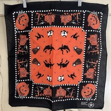 Vintage Cotton Halloween Bandana Witch Black Cat USA 21
