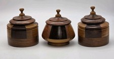 Trinket Box Handmade Turned Treen Inlaid Multi Wood Round With Lids 4