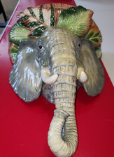Vintage Fitz & Floyd Classics Elephant WallShelf Sconce Tropical Foliage Ceramic picture