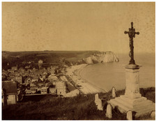 France, Étretat, Falaise d'Aval et Calvaire vintage albumen print print print print  picture