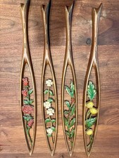 vtg sexton mcm mid-century cast metal hand painted set of 4 floral wall hangings picture