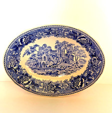 Vtg. Arabia Finland porcelain oval blue/white transfer ware serving bowl 10 inch picture
