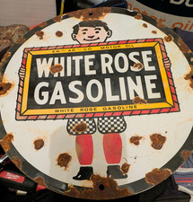 White Rose Gasoline porcelain enamel vintage gas sign 12