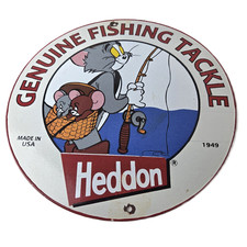 Vintage Heddon Fishing Lures Sign - Fish Tackle Lures Gas Ad Pump Porcelain Sign picture