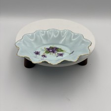 Adderly England bone china ruffled oval Trinket dish Blue with purple flowers 5” picture