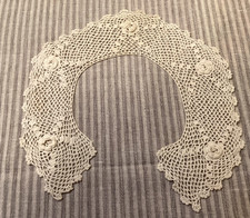Antique Victorian Irish Crochet Roses Lace 3D Collar Ivory Floral Raisd Handmade picture