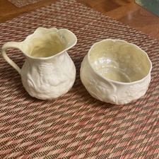 c1926 BELLEEK LOTUS CREAMER & SUGAR BOWL SET, EXCELLENT COND picture