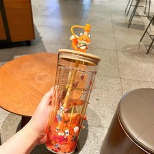 Starbucks Double Glass Autumn Fox Maple Leaf Tumbler - Straw & Dust Stopper Set picture