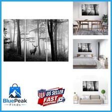WELMECO 3 Pieces Black and White Deer Autumn Forest Canvas Prints L-48 XH-32 picture