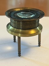 Antique Brass Tripod Loupe Standing Magnifying Glass Lens picture