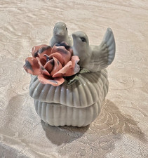 Vintage Porcelain Square Trinket Box w/ 2 Doves, Rose picture