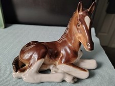 Vintage Lomonosov Porcelain Resting Foal Figurine, USSR LFZ Brown Horse picture