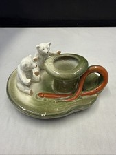 09/22. Antique German Fairing Porcelain Teddy Bear Candleholder picture