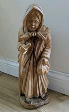 Vintage Carved Wood Figurine Old Lady With Cane  16 Inch Tall Folk Art picture