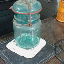 Ball Vintage Aqua Glass Jar with Zinc Lid & Wire Bail Closure picture
