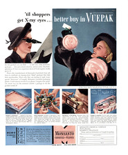 1948  MONSANTO CHEMICALS & PLASTICS VUEPAK VINTAGE PRINT AD picture