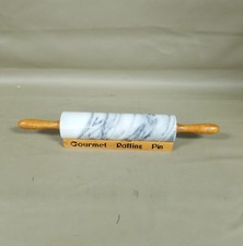 Vintage Marble Rolling Pin Gourmet Kitchen Roller w/Wooden Base 18