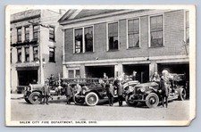 J87/ Salem Ohio Postcard c1920s City Fire Department Trucks 1967 picture