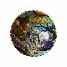 Penzo Zimbabwe 2003 Hand Painted Safari Wildlife Bowl Elephant Lion Zebra 7.5” picture
