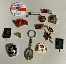 Vintage USSR Soviet Russian Pin Badge Lot 14 Pc Lenin USA Friendship Cold War picture