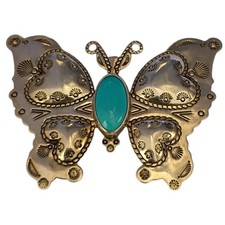 Expertly Carlisle Navajo Sleeping Beauty Turquoise Butterfly Pendant Brooch picture