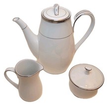 Noritake Fine China Coffee Pot & Noritake Fine China Cream & Sugar Set 1960 Vntg picture