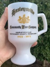 Harleysville, PA Community Fire Co Milk Glass Footed Mug 1972 Anniversary MontCo picture