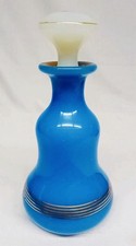 19th Cent FRENCH Turquoise Blue Opaline Gold Gilded Glass Decanter/Bottle/Vase picture