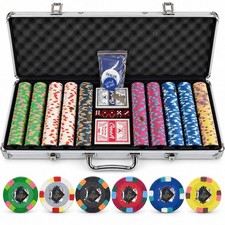 500 Piece Poker Chip Set Aluminum Case Cards Dice New picture