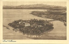Postcard Constance on Lake Constance - Island of Mainau, aerial view, steamship, mountains - approx. 1920 picture