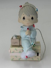 Vintage 1987 Precious Moments 558125 Lighted Christmas Stocking Holder Box picture
