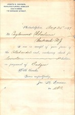 1897 Joseph K. Davison Letterhead Wheelmen Badges Philadelphia Jeweler picture