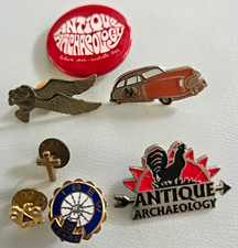 Antique Archaeology Pinback/Lapel Pin Lot of 6 w/ Eagle, Car, IBEN 30 Years picture