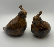 Ceramic Hand Painted Brown Quail Figurines Signed By Artist Vintage Set of 2 picture