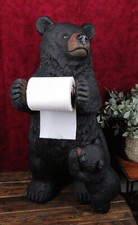 Western Black Mother Bear With Cub Toilet Paper Holder Floor Standing Figurine picture
